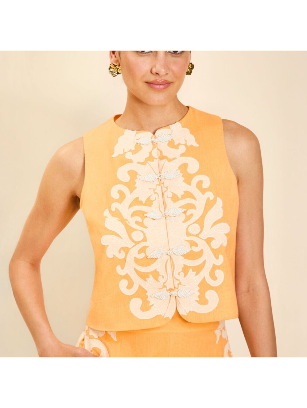 Mestiza New York Sadie Embroidered Sleeveless Top Citrus Orange XS Resortcore